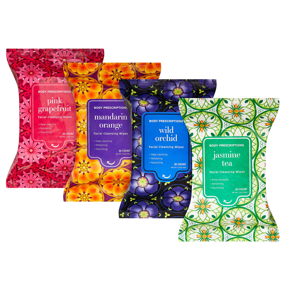 Body Prescriptions makeup remover wipes bulk pack front view for daily cleansing.