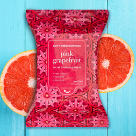 Body Prescriptions makeup remover wipes closeup of resealable pack for on-the-go cleansing.