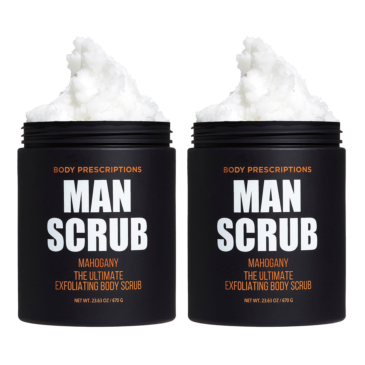 Body Prescriptions Men’s Exfoliating Scrub jar top view for a refreshing body cleanse