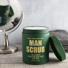 Body Prescriptions Man Scrub hand application in shower for cleansing.