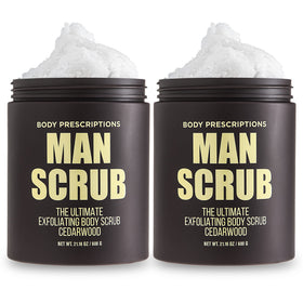 Body Prescriptions Men’s Exfoliating Scrub jar front view with twist-top for easy use