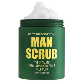 Body Prescriptions Men’s Exfoliating Scrub jar twist-top for a refreshing cleanse.