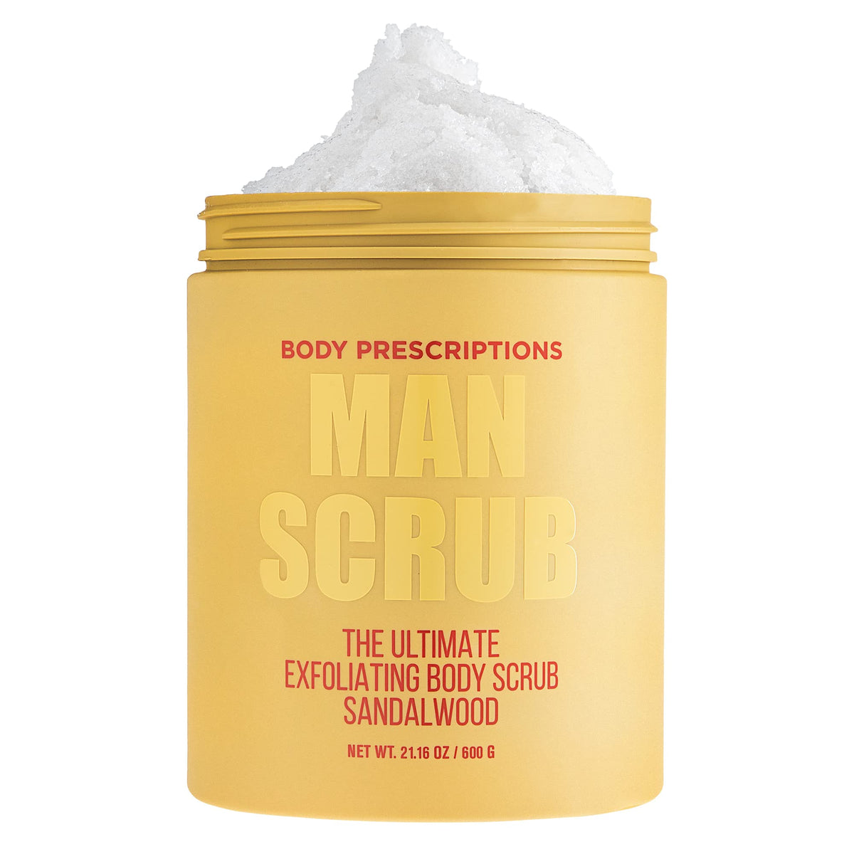 Body Prescriptions Men Exfoliating Scrub jar with twist-top lid for easy, mess-free exfoliation.