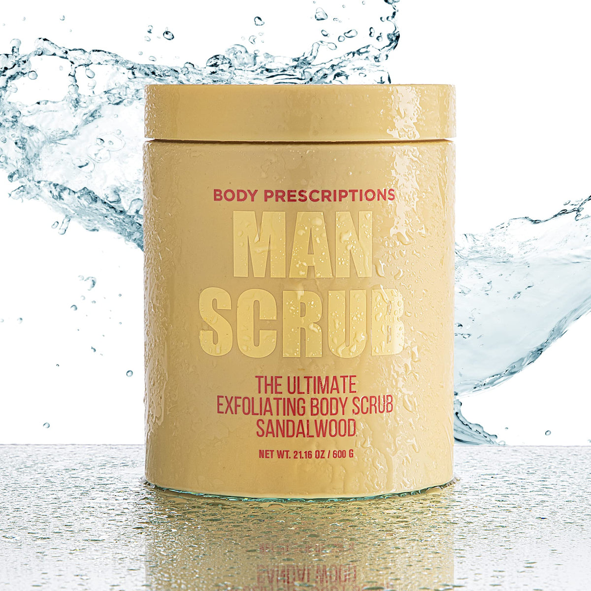 Body Prescriptions Men Exfoliating Scrub texture close-up highlights grainy formula for smoother skin.