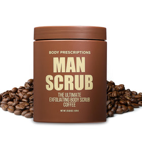 Hands applying Body Prescriptions men's scrub for an invigorating cleanse.