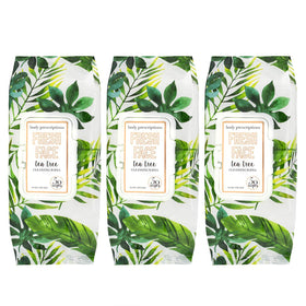 Body Prescriptions Tea Tree Facial Wipes closeup showing gentle cleansing.