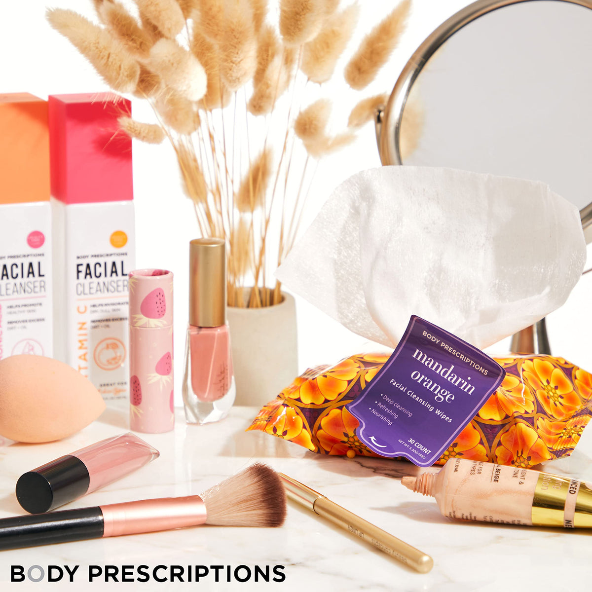 Body Prescriptions travel pack wipes, resealable packaging keeps moisture ready.