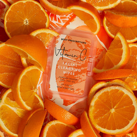 Body Prescriptions vitamin-C-infused wipes closeup highlighting brightening skin prep