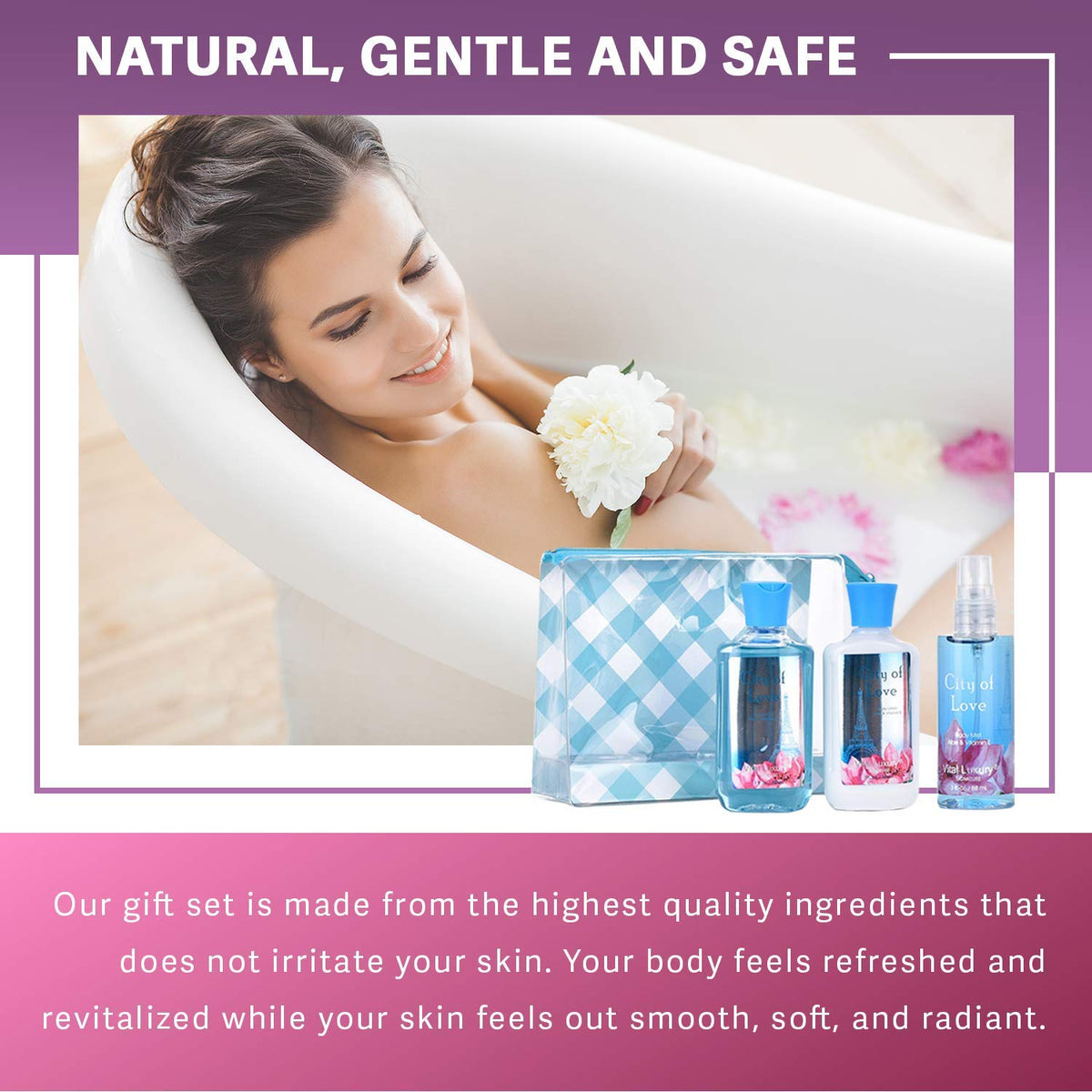Bodybeau gift packaging for City of Love Spa Set, ready for gifting.