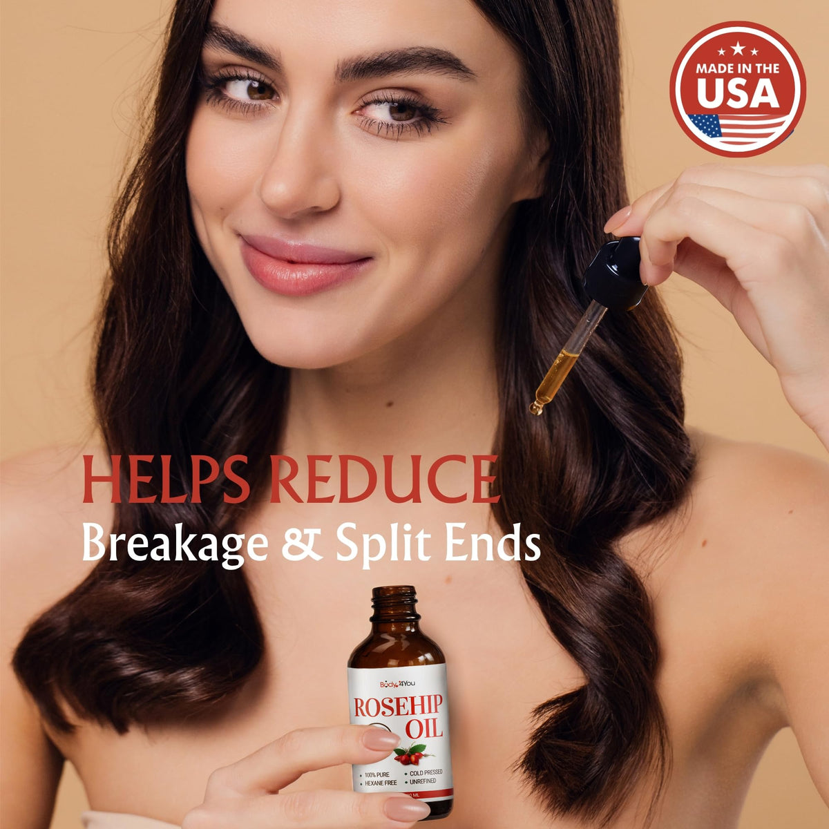 BodyJ4You Rosehip Oil bottle label suggests anti-aging benefits and even skin tone potential.
