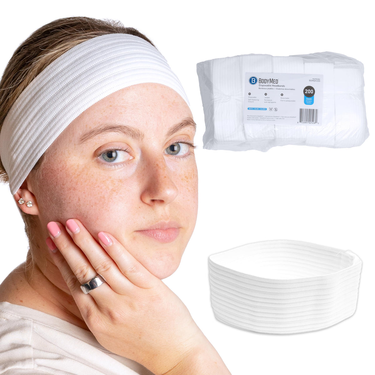 BodyMed headbands in packaging show hygienic single-use design for clinics.