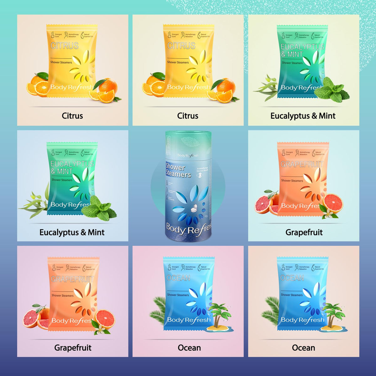 BodyRefresh packaging image showing individually wrapped steamers for freshness.