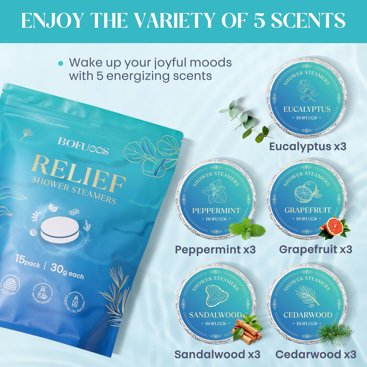 Bofuoos Shower Steamers Grapefruit uplifting mood and energy