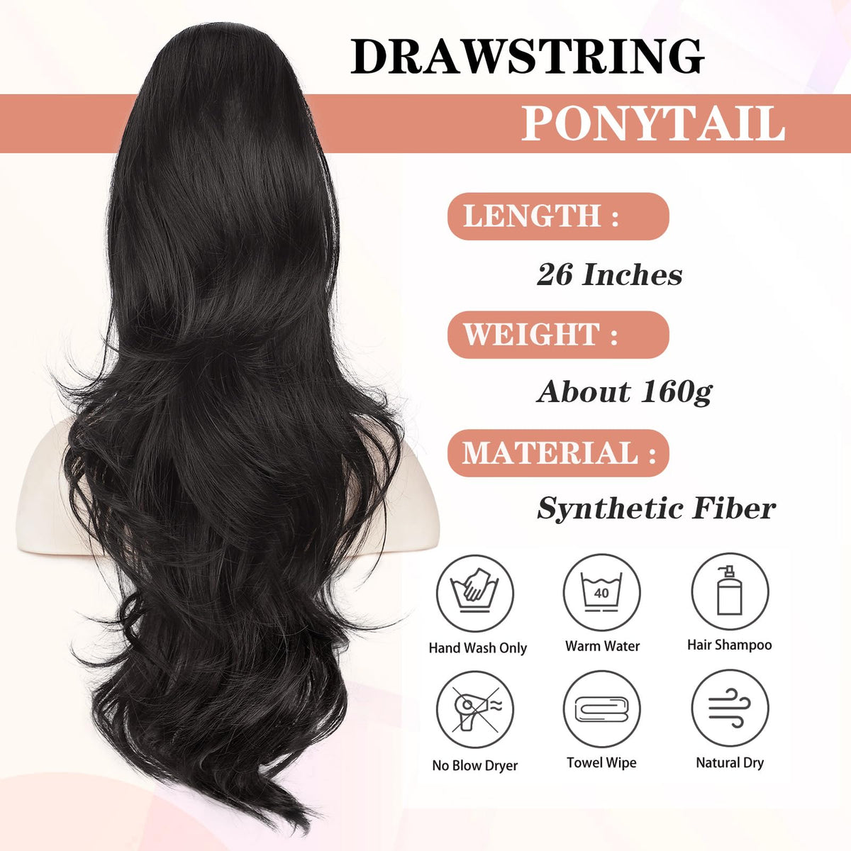BOGSEA long-wavy ponytail shows natural texture and movement