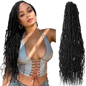 BOHOBABE faux locs with curly ends for natural, voluminous styling.