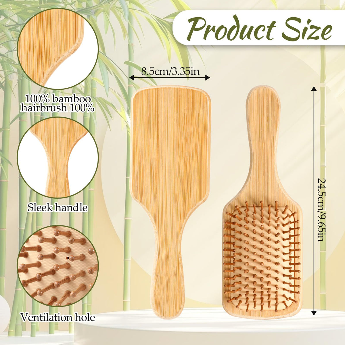 BOHUIZ bamboo hair brush close-up of ball-tipped bristles for gentle detangling