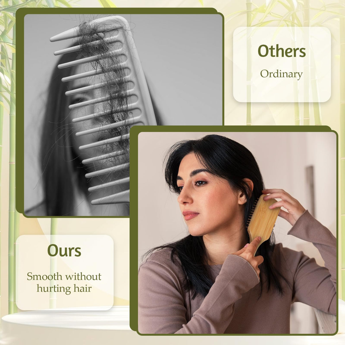 BOHUIZ bamboo hair brush cushion with air holes showing elastic brushing