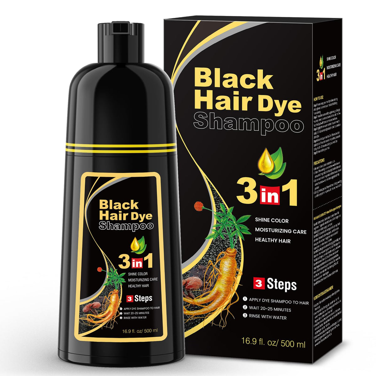 BOJICA 3in1 black hair dye shampoo applying instant gray coverage demo