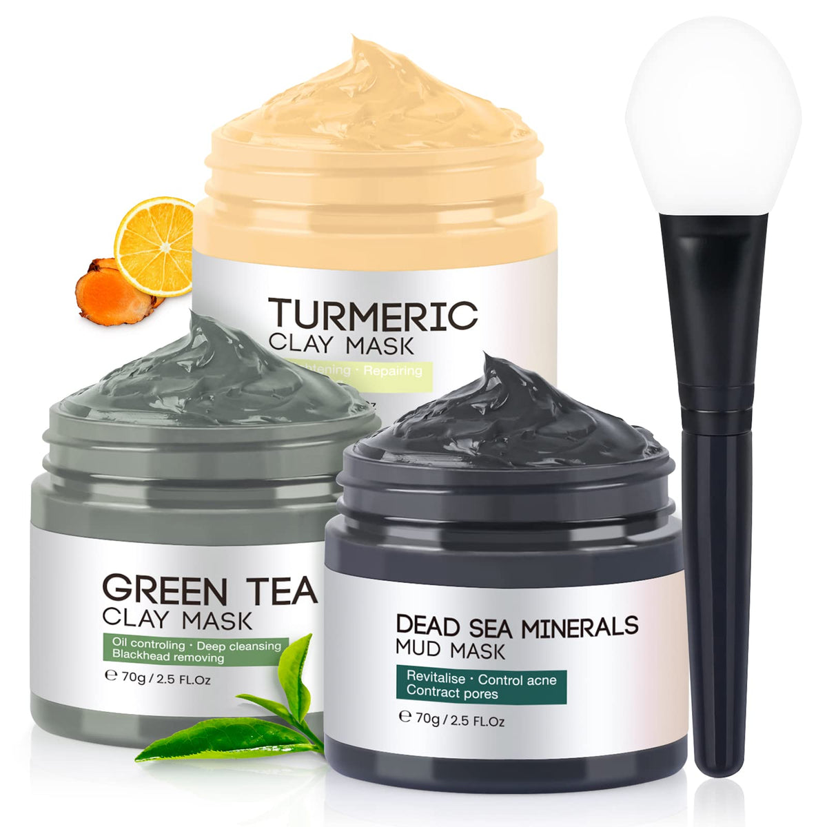 BOJICA 3pc clay mask set for daily cleansing and hydration.