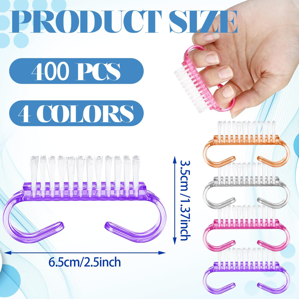 Bokon colorful nail brush pack with bright handles for easy identification