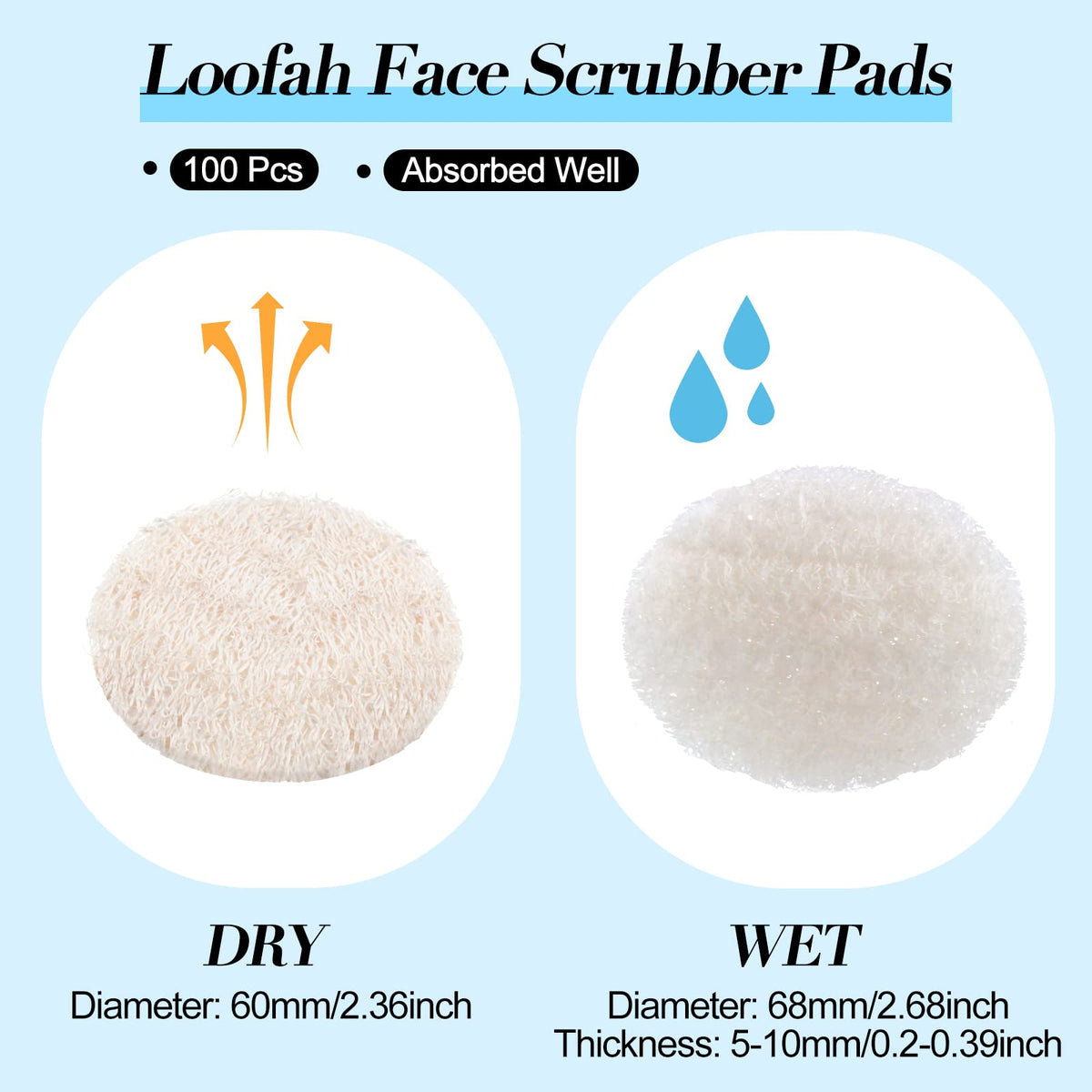 Bokon pack of 100 white loofah face pads for travel and daily cleansing.