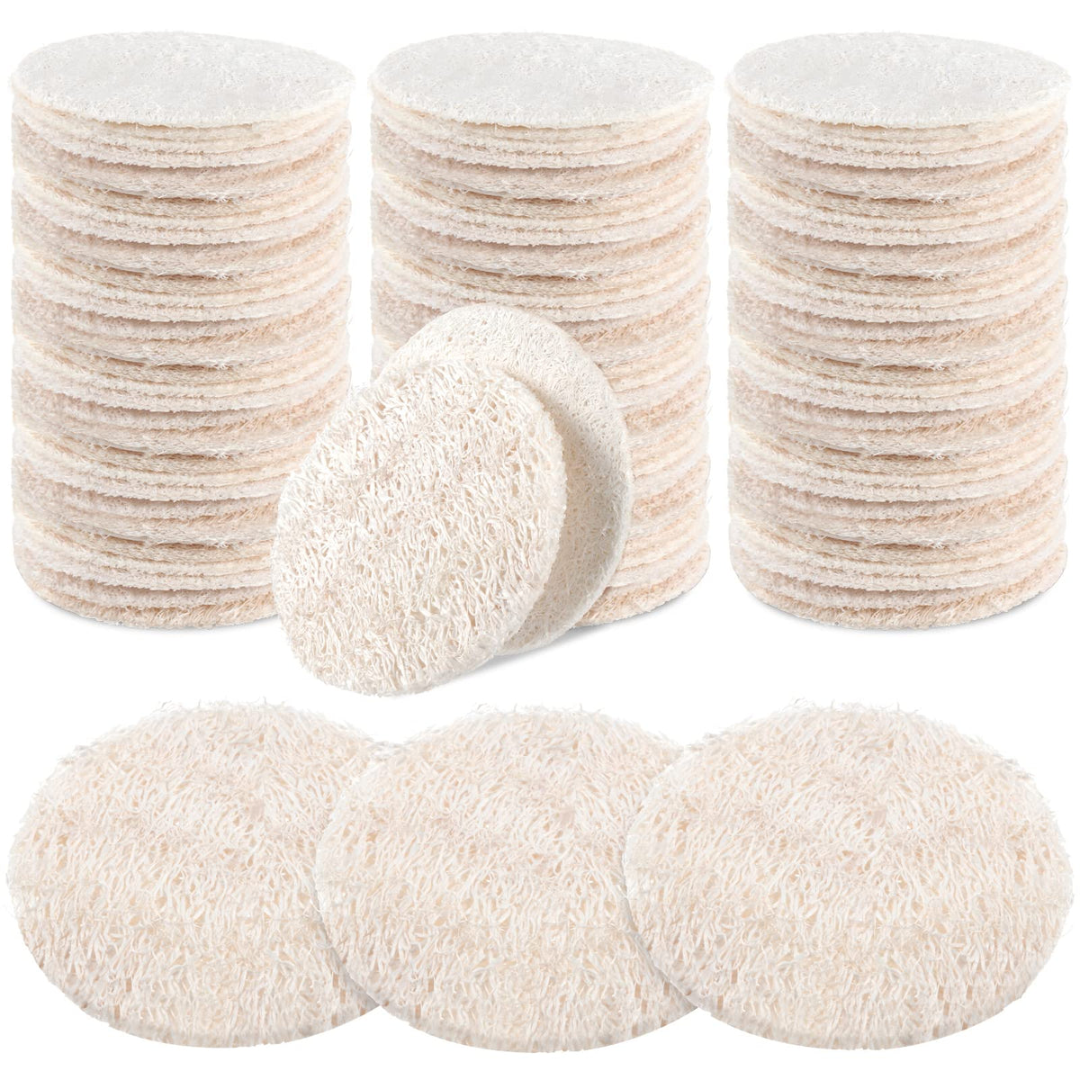 Bokon loofah face pad round 6cm for gentle exfoliation.