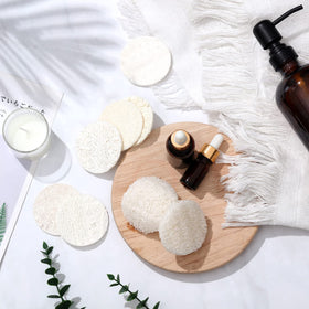 Bokon loofah skin cleaning scrubber gently removes residue.
