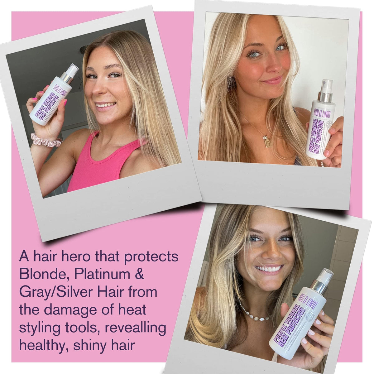Applying Bold Uniq spray to hair before styling