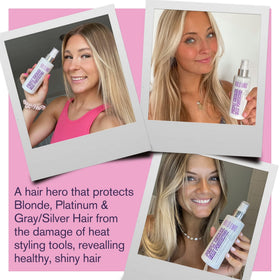 Applying Bold Uniq spray to hair before styling