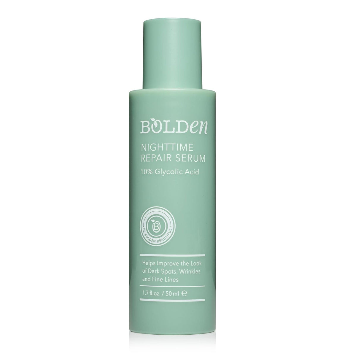 Bolden Nighttime Repair Serum bottle ready for nightly use, promoting even tone