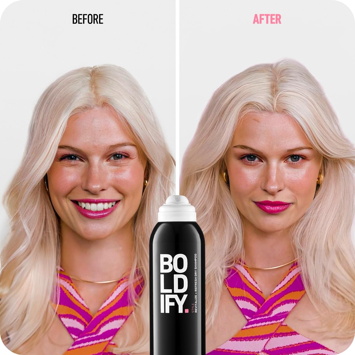 Boldify Dry Shampoo Spray oil absorption showing oils being drawn from roots