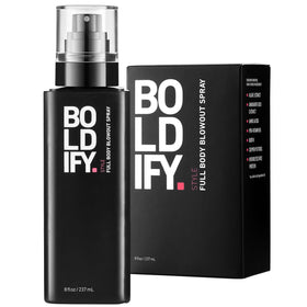Boldify Full Body Blowout Spray bottle boosts volume for fuller, thicker-looking hair.