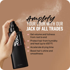 Boldify Full Body Blowout Spray reduces drying time for quicker styling.