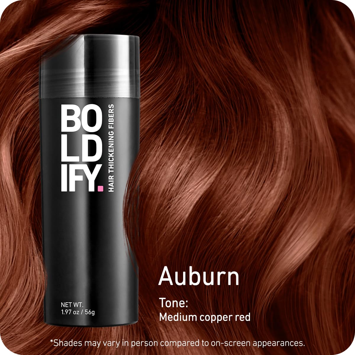 Boldify Hair Fibers application cap view demonstrates quick, natural blending.