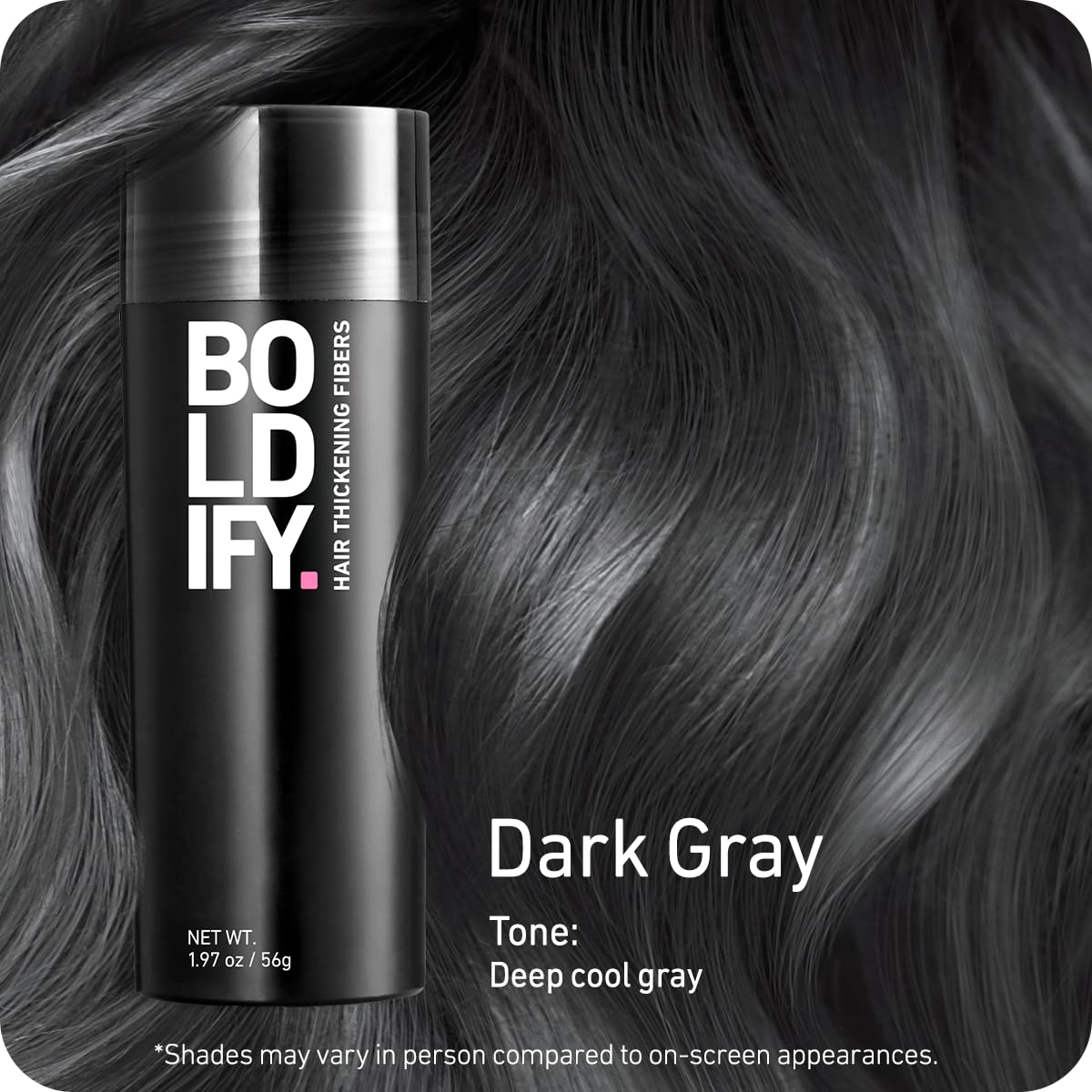 Boldify Hair Fibers application close-up showing easy blend and coverage.