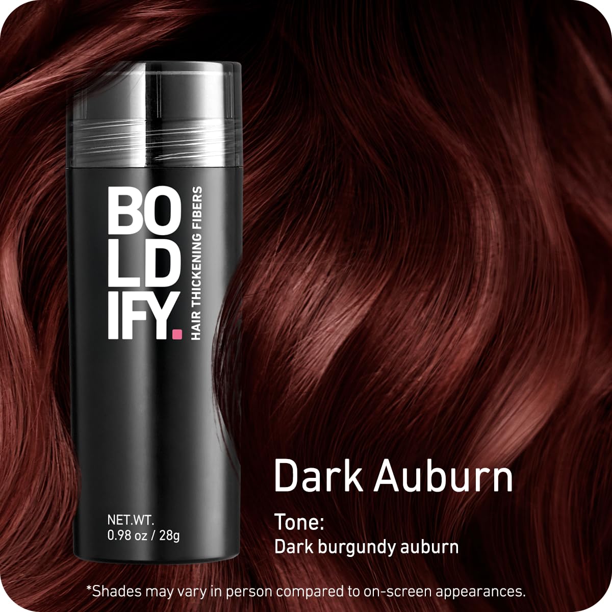 Boldify Hair Fibers applied to crown for fuller look demonstration