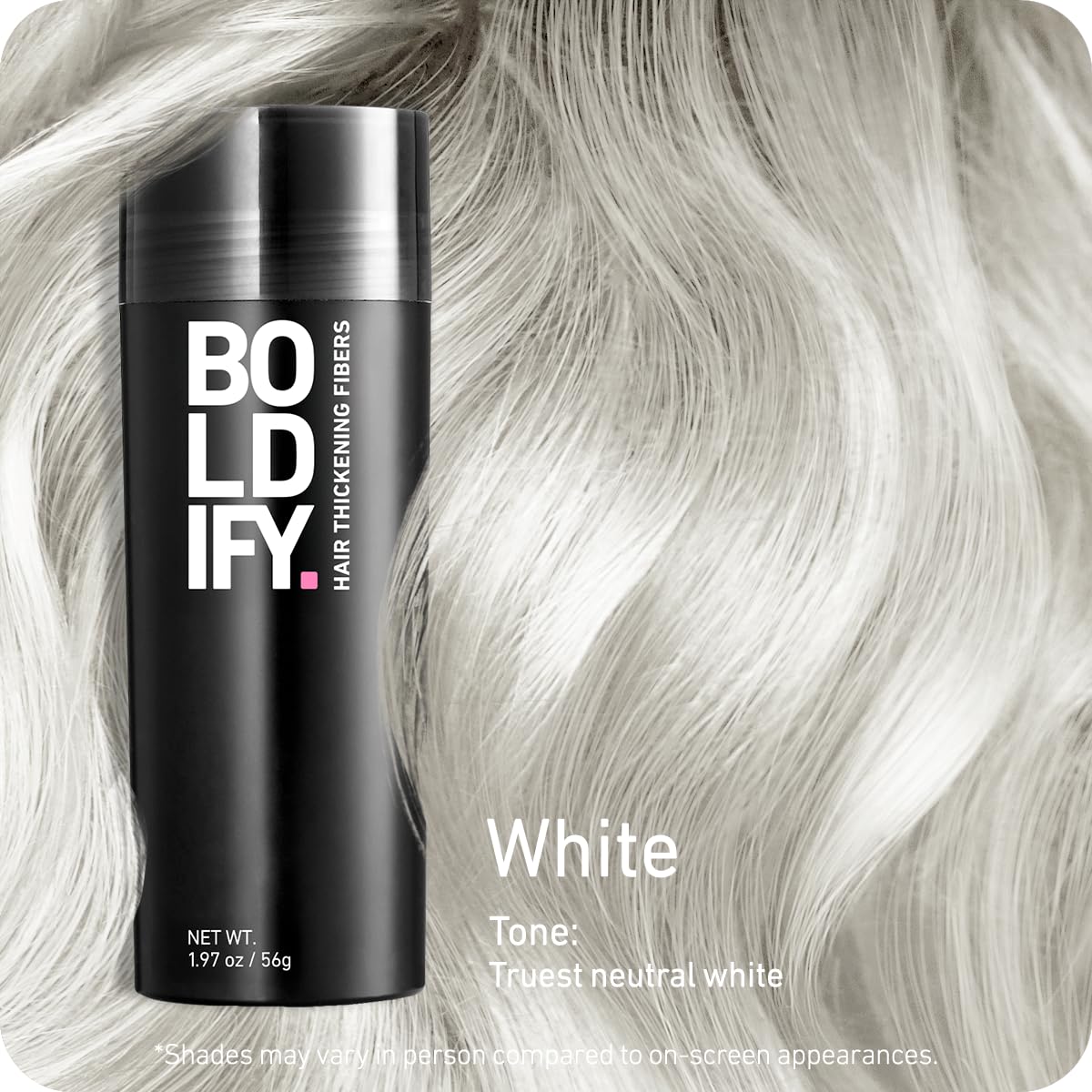Boldify Hair Fibers application on hands demonstrates quick, mess-free use.