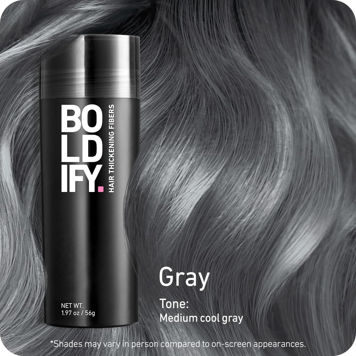 Boldify Hair Fibers applied to crown for instant volume.