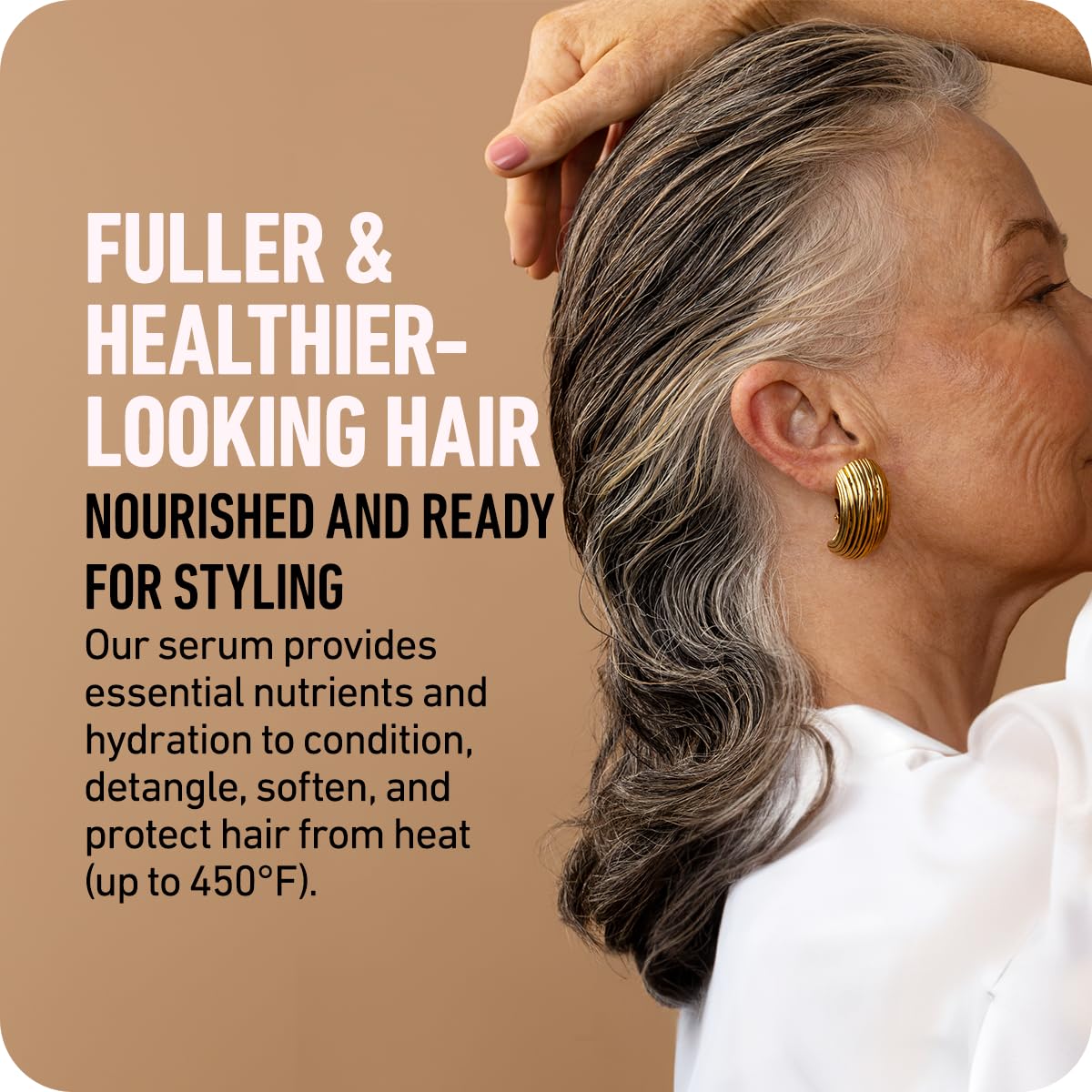 Boldify heat protectant up to 450F protects hair during styling.