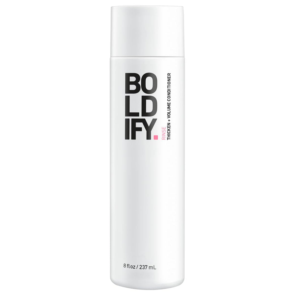 Boldify Thicken Volume Conditioner bottle pour shows weightless moisture for fine hair.