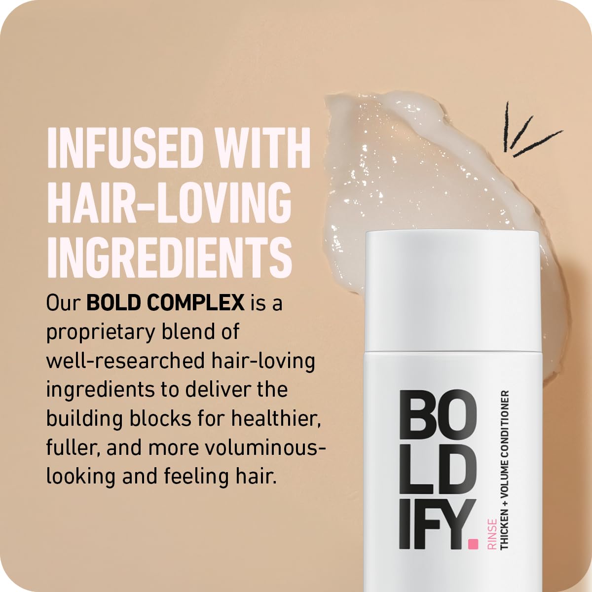 Boldify Thicken Volume Conditioner brush-detangle action shows easier brushing.