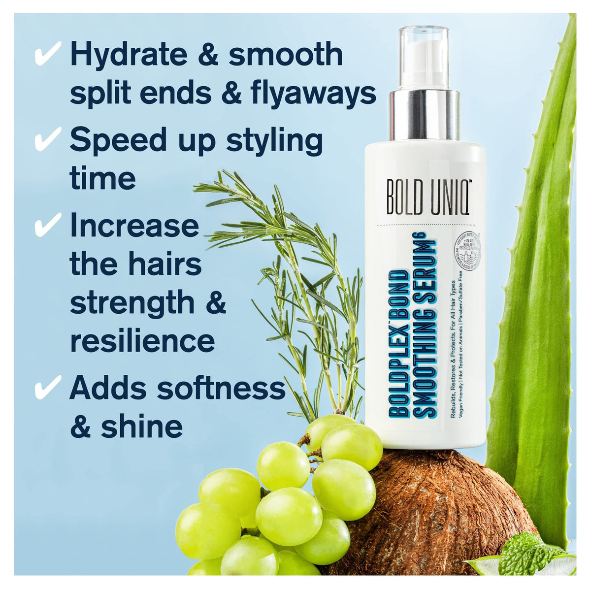 Bold UNIQ Boldplex 6 Hair Serum delivering a glossy hair look.
