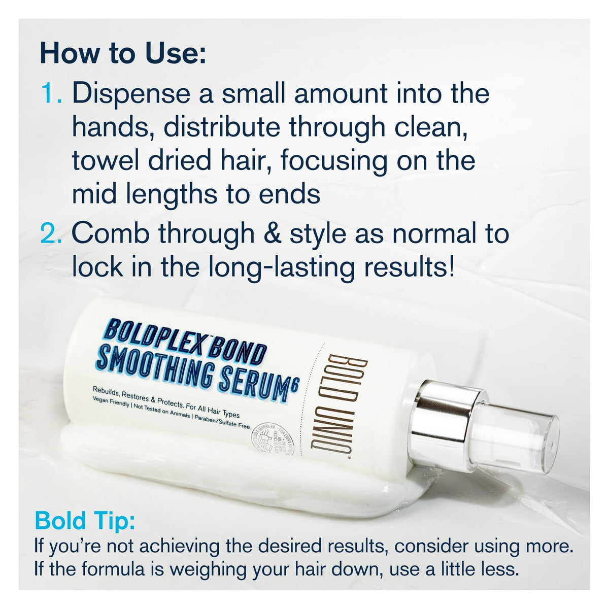 Bold UNIQ Boldplex 6 Hair Serum packaging with post-consumer recycled plastic.