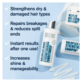 Bold UNIQ Bond Strengthening Conditioner jar texture suggests lightweight, silky hydration