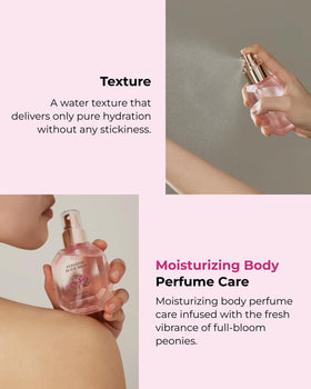 BOM Peony Garden Body Mist features a fresh peony scent for gentle refresh.