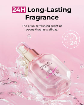 BOM Peony Garden Body Mist with Vitamin C and Niacinamide for skin nourishment.