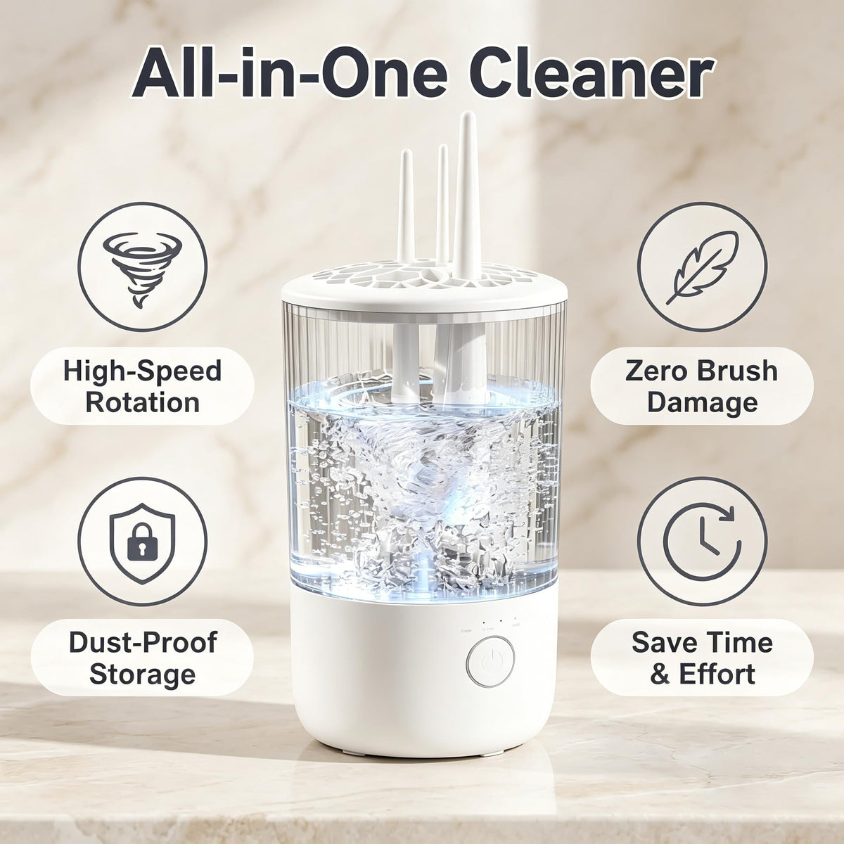BomCot automatic wash and dry function speeds up drying for ready-to-use brushes