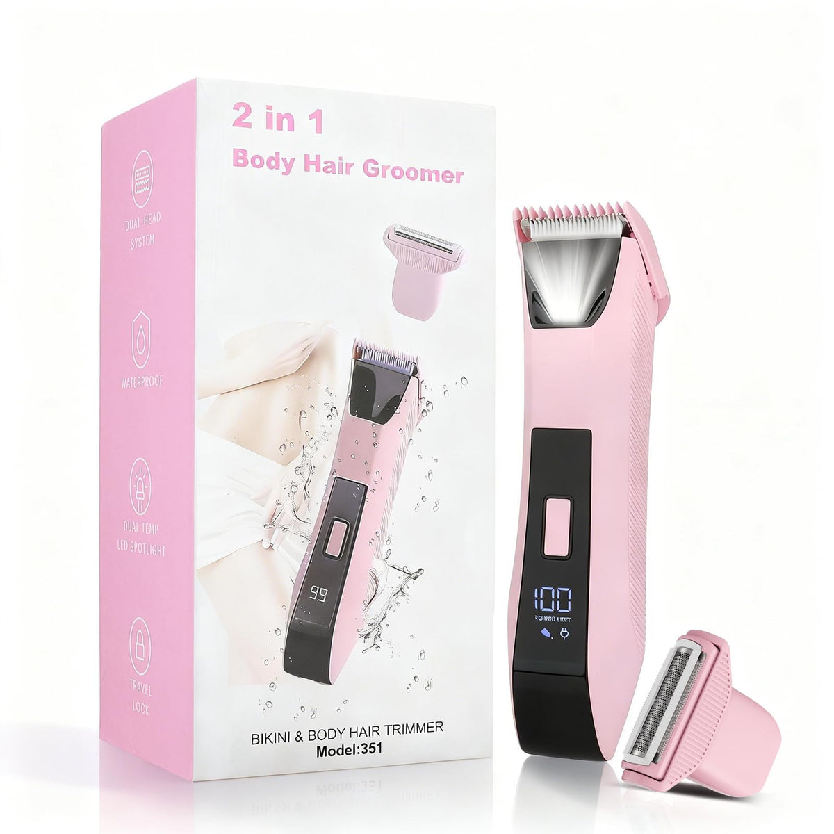 Bomic 2-in-1 bikini trimmer closeup highlighting versatile blades for sensitive skin grooming