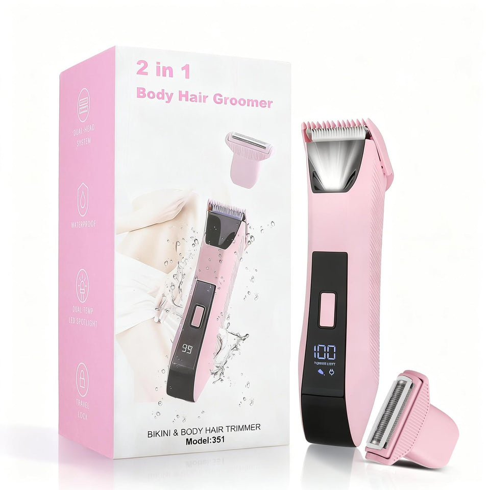 Bomic 2-in-1 bikini trimmer closeup highlighting versatile blades for sensitive skin grooming