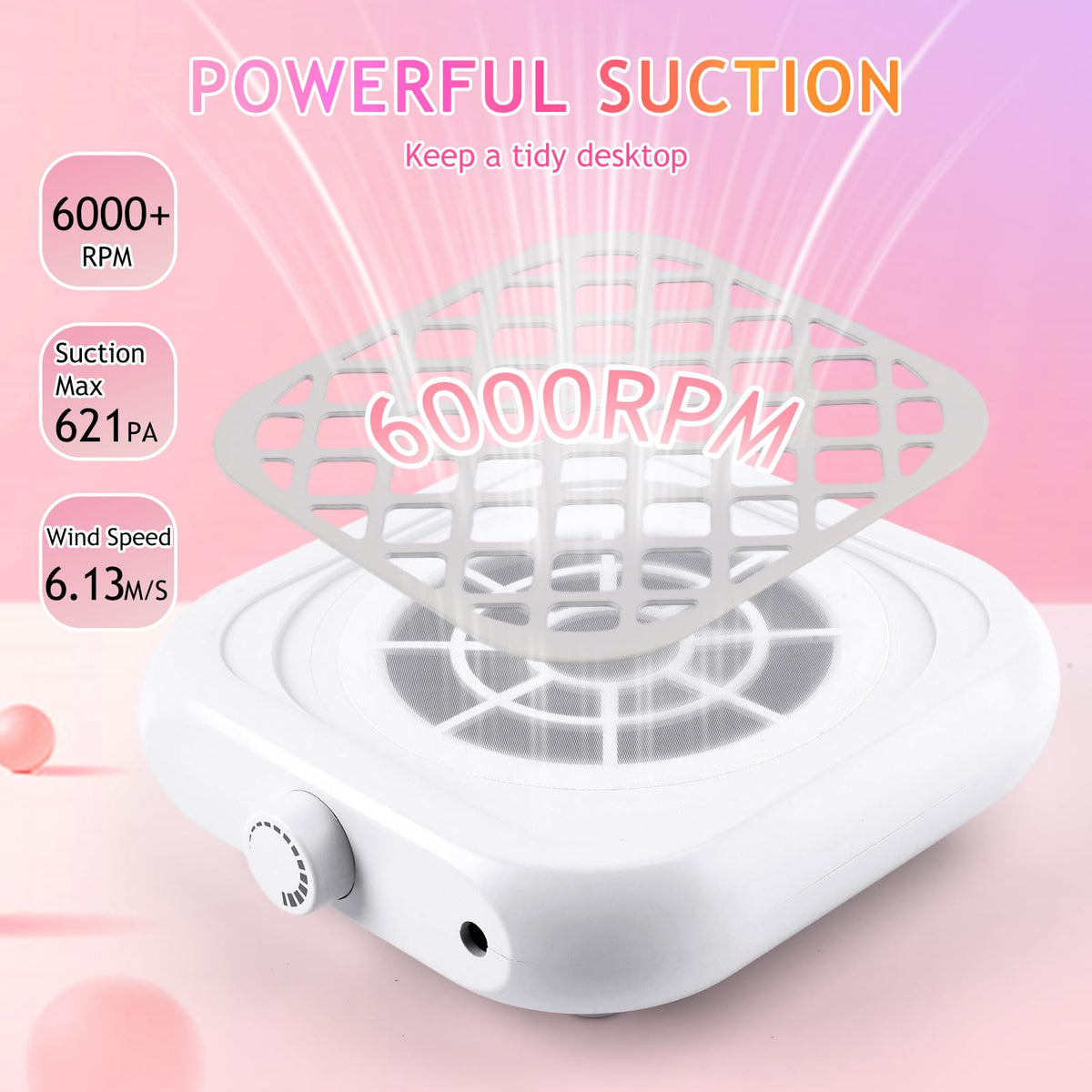 BOMOQING mini nail dust collector side view highlighting portable, space-saving form.